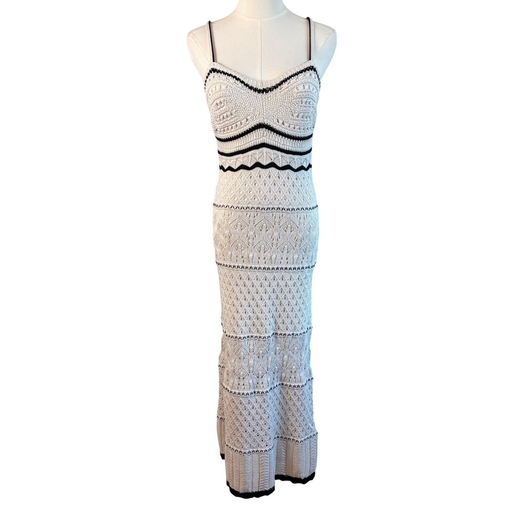 NEW Olive + Oak Crochet Maxi Dress Ivory Black Womens Size S Boho Sleeveless